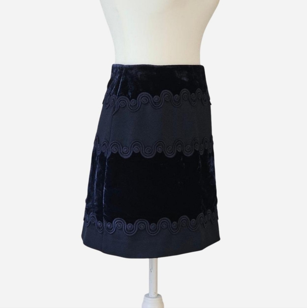 SANDRO Women's Size 1 Or Small Navy Blue Velvet Braided Mini Skirt - Picture 5 of 8